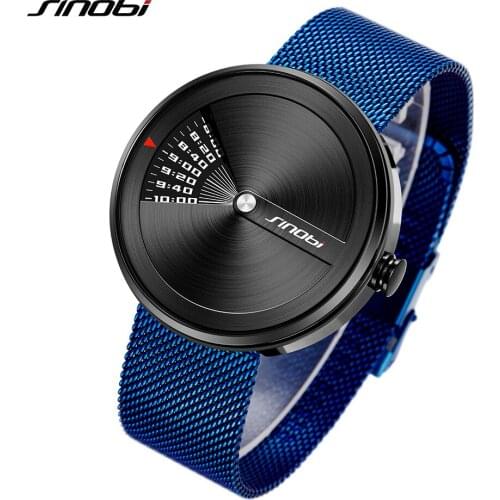 SINOBI Mens Watches Fashion Creative Design Wristwatch Stainless Steel Mesh Strap Mens Business Watch Relogio Masculino 2021