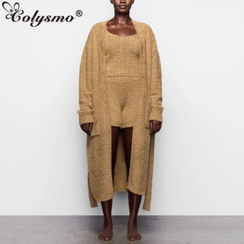 Colysmo Winter Sweater Coat Women Warm Soft Long Sleeve Oversized Loose Cardigan Solid Color Lounge Wear Knitted Casual Tops