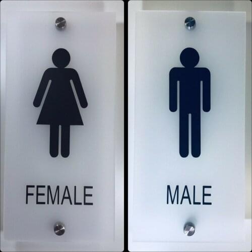 Ladies & Gents Toilet Door Sign Frosted Acrylic Steel Standoffs Male & Female
