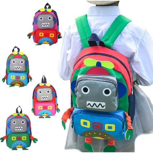 2021 New Children Backpack Fashion Cute Cartoon Animal Small Robot Backpack Toddler School Bag 3D Robot Schoolbag Детский рюкзак