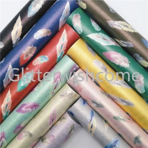 Glitterwishcome 21X29CM A4 Size Vinyl For Bows Feather Printed Synthetic Leather Faux Leather Sheets for Bows, GM753A