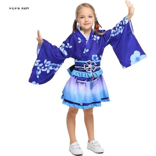 Girls kimono cosplay Japanese traditional clothing Summer bathrobe Nightgown Halloween costume Masquerade stage play party dress