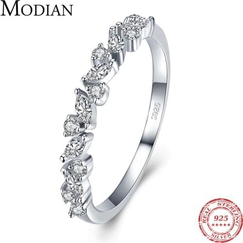 Modian Simple Stackable Cubic Zirconia Finger Rings For Women Solid 925 Sterling Silver Exquisite Fine Ring Fashion Jewelry Gift