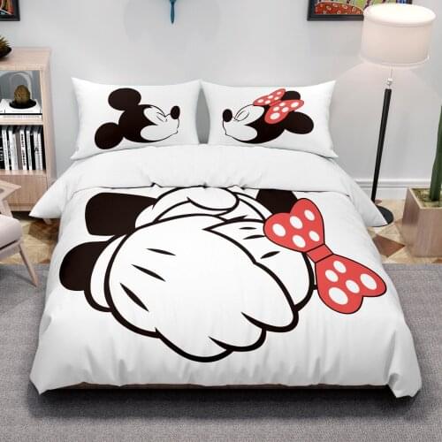 Disney Cartoon Bedding Set Mickey Minnie Duvet Cover Queen King Size White Soft Home Textile Student Child Couple Bed Set Gifts