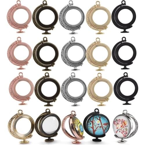 5pcs 25mm Round Alloy Globe Cabochon Settings Blank Tray Spin Double Size Bases For DIY Pendant Necklace Jewelry Making