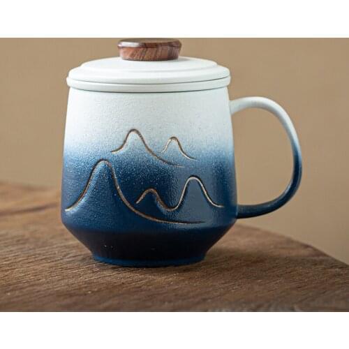 LUWU mountain ceramic tea cup with lid coffee tea cup 410ml