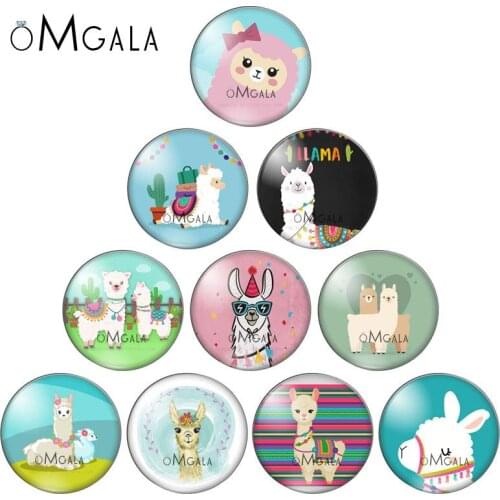 Cartoon Cute Alpaca Round photo glass cabochon demo flat back Making findings 10mm/12mm/16mm/18mm/20mm/25mm/30mm