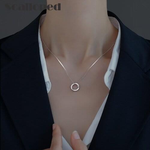 SCALLOPED Fashion Mobius Circle Pendant Necklace Accessories 2021 New Bright Zircon Luxury Clavicle Chain Women Collar Jewelry