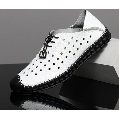 Mens Sandals Leather Breathable Sandals Man Outdoor Summer Handmade Men Slippers Shoes Men Beach Sneakers