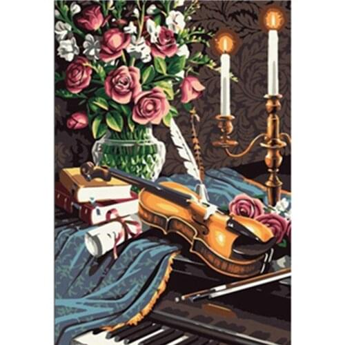 Violin vase flower still life DIY Digital Painting By Numbers Modern Wall Art Oil Painting Christmas Gift Home Decor Big Size