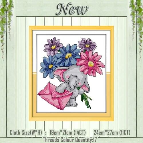 The elephant messenger flowers painting counted print on fabric DMC 14CT 11CT Cross Stitch kits embroidery needlework Set Crafts