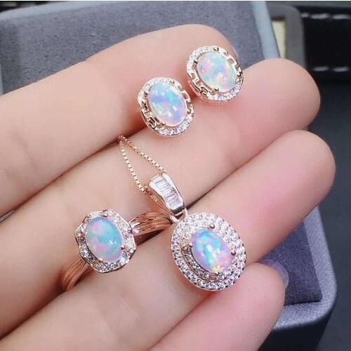 Opal Set Natural Opal jewelry set Natural Real Opal 925 sterling silver 1pc pendant,1pc ring,2pcs Earring