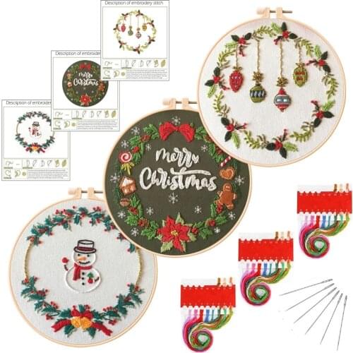 Embroidery Sets for Beginners, Christmas Patterns Embroidery Kit, Embroidery Hoop Embroidery Materials, Easy Hand Embroidery Kit