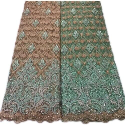 New Embroidery Tulle Lace Fabric Fast Shipping Sequins Mesh Lace Fabric For Wedding Green/Brown Embroidery Beaded Lace Fabric