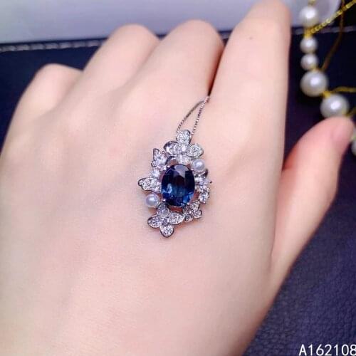 Fine Jewelry 925 Sterling Silver Inlay With Natural Gem Womens Classic Vintage Pearl Dark Blue Topaz Pendant Necklace Support D