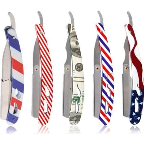 Barber Manual Folding Beard Razor Stripes US Flag Dollar Print Shaving Tools