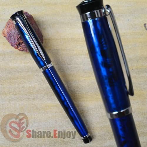 FOUNTAIN PEN BAOER 508 MAGIC BLUE AND SILVER MEDIUM NIB ATTRACTIVE