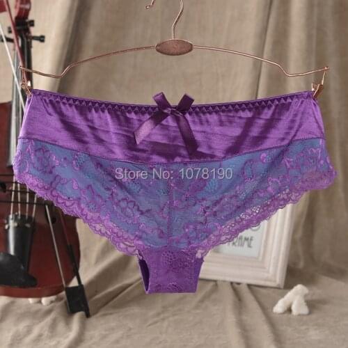 Sexy ladies brief double gauze pants low waist lace openwork embroidery large size womens underwear