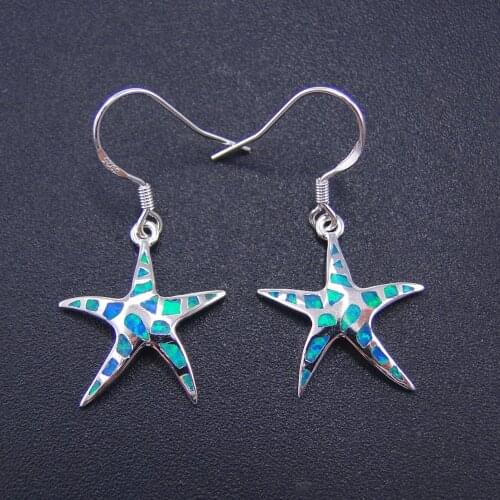 Opal Earrings 2017 Fine Jewelry 100% 925 Sterling Silver Starfish Opal Jewelry Drop Earrings with Blue Fire Opal for Women Gift