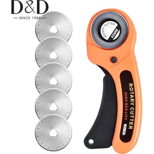 Sewing Rotary Cutter 45mm Rotary Cutters with 5pcs Replacement Blades Fabric Cutter Wheel for Quilting Scrapbooking DIY Craft