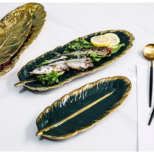 Nordic Phnom Penh Green Banana Leaf Shape Ceramic Sushi Plate Porcelain Dessert Jewelry Plate Dish Dinnerware Kitchen Tableware