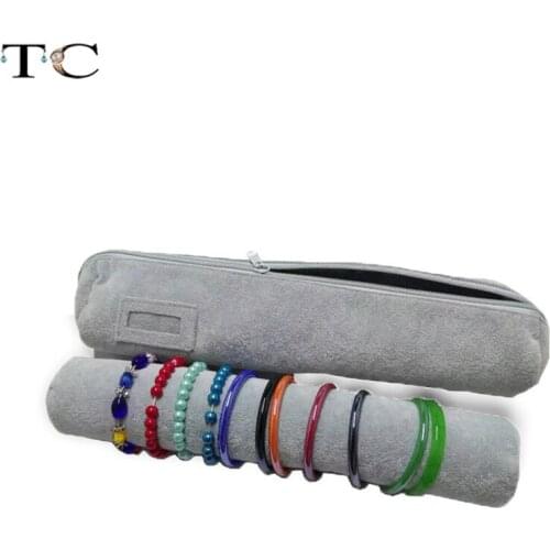 Zipper Bag for Jewellery Grey Velvet Watch Pillow Storage Box Carrying Cases Bracelet Holder Organizer Jewelry Travel Roll Bags