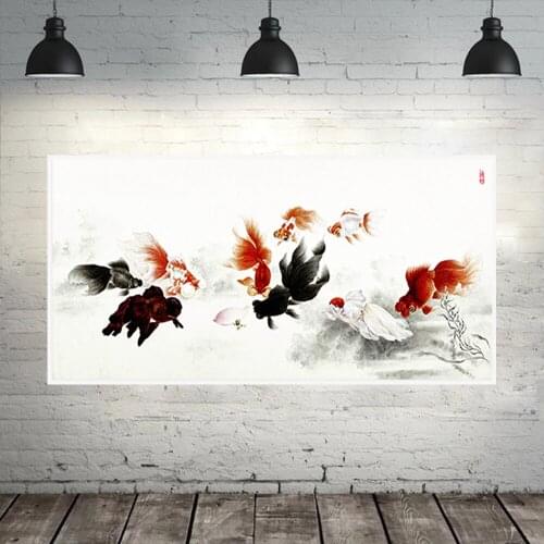 Traditional Chinese Painting Picture Nine Gold Fish High Quality Wall Art Poster Canvas Decoration Vintage for Living Room Home