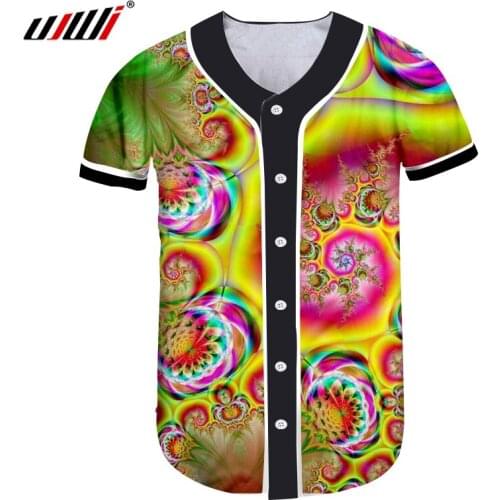 UJWI Winter New Man Slim Fit Short 3D Button T-shirt Print Vortex Colorful Leisure Large Size Habiliment Unisex Baseball Shirt