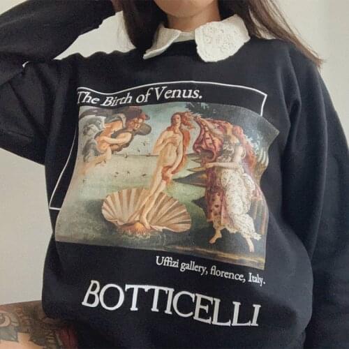 Calelinka Oil Painting Print Vintage Women Sweatshirts Crewneck Long Sleeve Loose Autumn Pullover 80s 90s Causal Sweatshirt