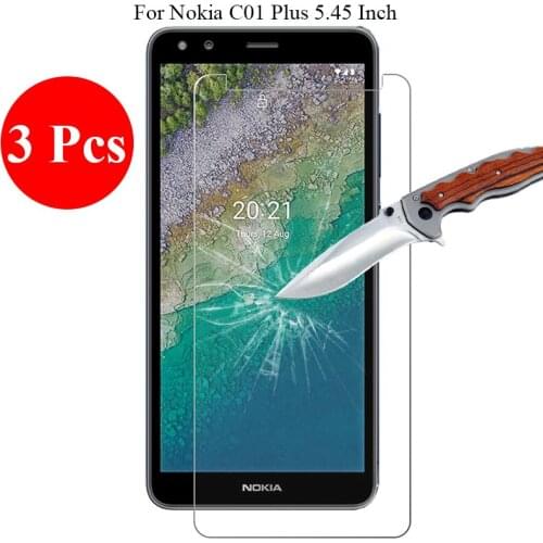 3 Pcs/Lot 9H 2.5D Tempered Glass Screen Protector On The For Nokia C01 Plus 5.45" Protective Film Guard Shield + Clean Tools