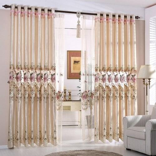 Custom Embroidery Curtain Luxury European Tulle Pastoral Korean Shading Cloth Backdrop Curtains for Living Dining Room Bedroom