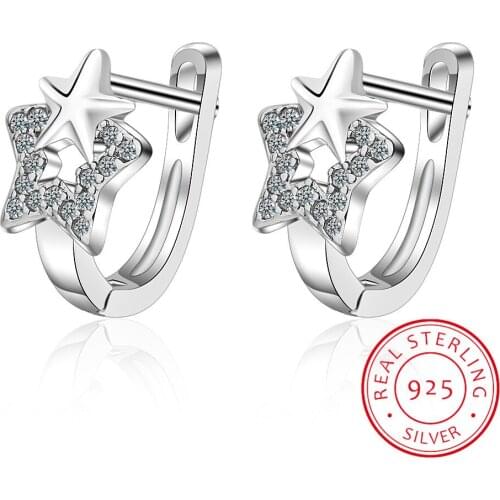 Brilliant Star Hoop Earrings 925 Sterling Silver Dazzling Zirconia Circle Small Earrings For Women Silver 925 Wedding Jewelry