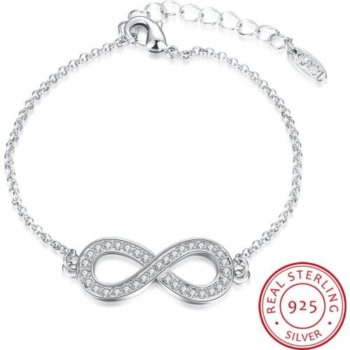 LEKANI Hot Sale 925 Sterling Silver Endless Love Infinity Chain Link Adjustable Women Bracelet Luxury Silver Fine Jewelry