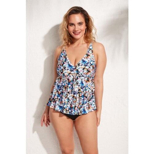 Ola Chicas Plus Size Frilly 2 Piece Tankini Swimwear Set 2021 New For Women Beach Fashion Quality Fabric Bathing Suit