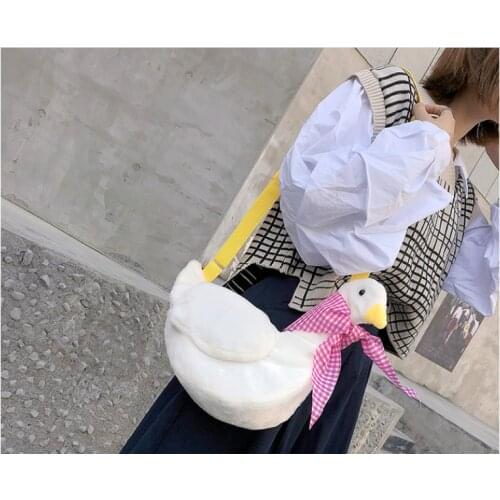 1 piece Cute Duck Plush Bag Womens Coin Purse Duck Handbags Girls Cartoon Shoulder Messenger Bag With Square Towel
