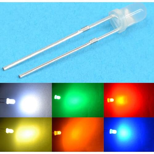 100pcs Warm White Red Blue Green Yellow White F3 3mm Round Diffused 2pin Light Emitting diodes LED Light Diode LED Lamp Bulb LED