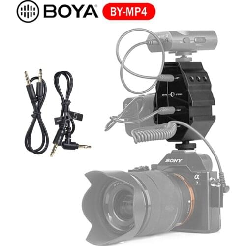 BOYA BY-MP4 2-channel Audio Adapter with Mono and Stereo Switch for Smartphone Canon Nikon DSLR Camera Sony Panasonic Camcorder