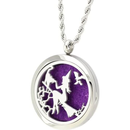 316L Stainless Steel Witch Riding Broom Aromatherapy Pendant Essential Oil Diffuser Necklace Perfume Locket Halloween Gift
