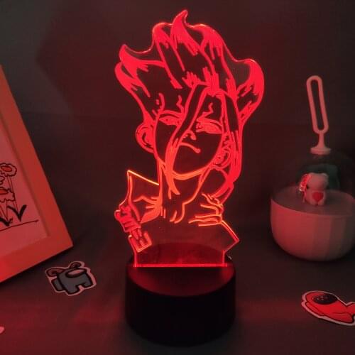 Manga Dr Stone Anime Figure Ishigami Senkuu Lava Lamp 3D LED RGB Neon Battery Night Light Birthday Gift Bedroom Table Decoration