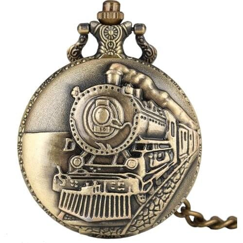 Bronze Big Train Pattern Case Pocket Watch Classic Large White Dial With Arabic Numerals Pocket Watch Pendant Chain Gift Unisex