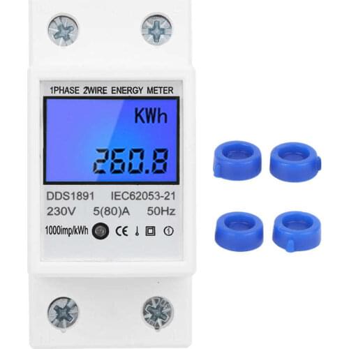 DDS1891 Single Phase Din Rail Energy Meter 2P Large Screen Multi-Function Backlight Electric Power Meter