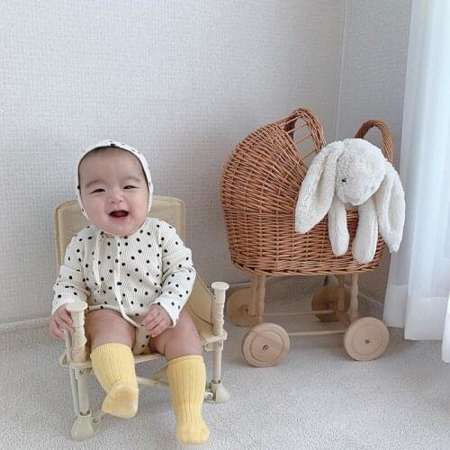Baby Clothing Set Newborn Girl Boy Ribbed Cotton Polka Dot Jumpsuit With Hat Spring Autumn Kids Baby Onesie 0-24M