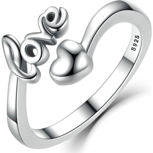 EAMTI Letter Love Heart Opening Adjustable Silver Ring Love Heart S925 Sterling Silver Love You Hard To Open In My Heart