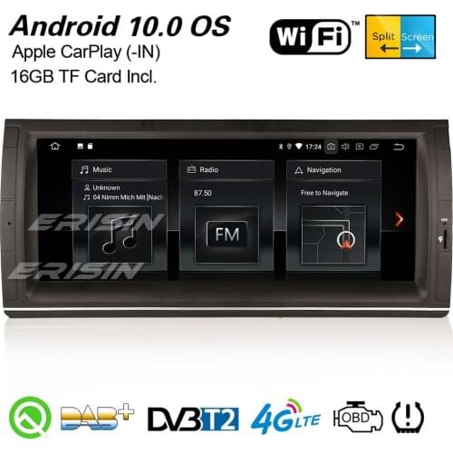 Erisin 5153 10.25" Android 10.0 Car Stereo GPS CarPlay WiFi BT5.0 TPMS DVB-T OBD2 DVR Navi DAB+ Radio For BMW 5er E39 X5 E53 M5