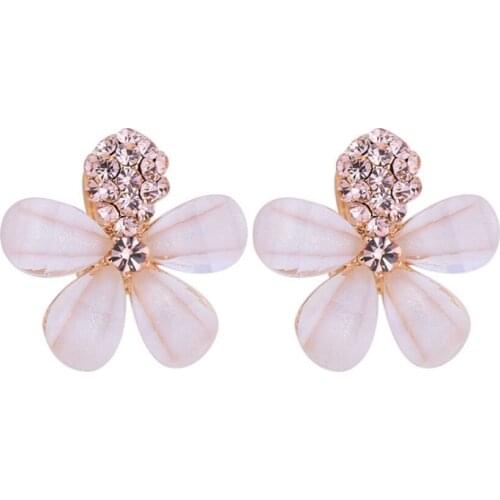FYJS Unique Light Yellow Gold Color Alloy Flower with Cubic Zirconia Stud Earrings For Elegant Women Jewelry