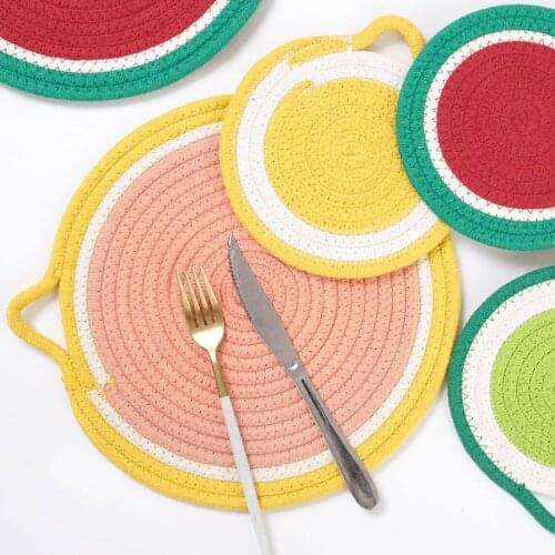 Nordic Style Fruit Dining Table Cotton Rope Insulation Pad Pink Cute Small Fresh New Fruit Placemat Gourmet Photo Background