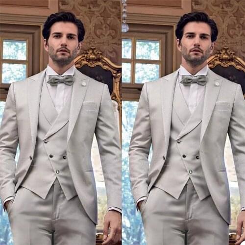 3 Pieces Set (Pants + Blazer + Vest) New Designed One Button Tuxedos Wedding Groomsmen Party Prom Business Daily Jacket