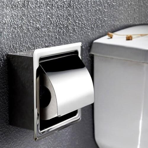 Stainless Steel Bathroom Toilet Roll Paper Holder Box Concealed Wall Mounted Recessed Wall Embedded Bathroom Accessories