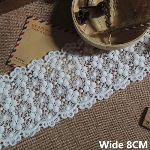 8CM Wide Luxury White Cotton Floral Embroidered Lace Appliques Flowers Fabric Ribbon Wedding Dress Veil Trim Sewing Decor
