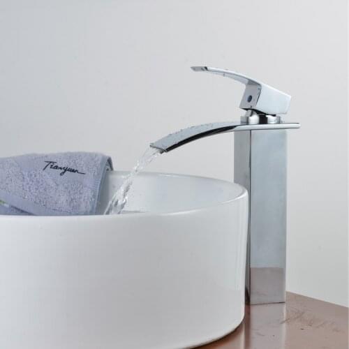 MOLI Square Tall Basin Faucets Deck Mounted Waterfall Hot Cold Water Crane Single Hole Single Handle Faucets MOF50HB